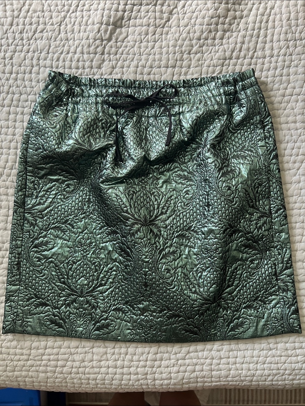 Zadig & Voltaire Metallic Emerald Embossed Mini Skirt with Black Drawstring